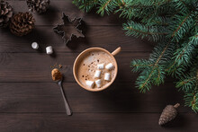 Christmas Winter Background With Coffee