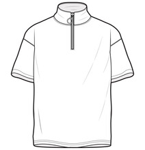 Mens High Neck Half Zip T Shirt Fashion Flat Sketch Vector Illustration.