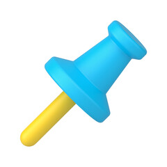 Poster - Decorative design stationery blue push pin with yellow needle