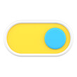 Yellow and blue switch button 3d icon. Round knob for switching and adjusting electronic device