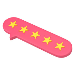 Poster - Red bubble with five gold stars 3d icon. Volumetric rating of satisfied customers