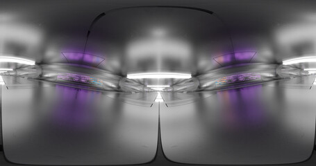 Poster - 3d rendering. 360 degree spherical seamless vr panorama. abstract empty dark interior with neon ligh
