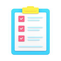 Poster - Folder tablet with tests 3d icon. Questionnaire sheet with text and marked check marks