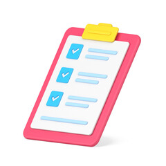 Poster - Folder tablet with tests 3d icon. Questionnaire sheet with text and marked check marks