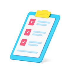 Poster - Folder tablet with tests 3d icon. Questionnaire sheet with text and marked check marks