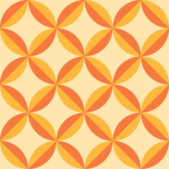 mid century modern geometric circle leaves seamless pattern in yellow and orange. for textile, home 