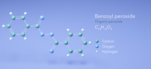 Poster - benzoyl peroxide, molecular structures, Organic peroxide, 3d model, Structural Chemical Formula and Atoms with Color Coding