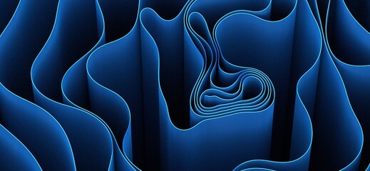 Poster - abstract blue wave background, night simple and elegant 3d render wallpaper