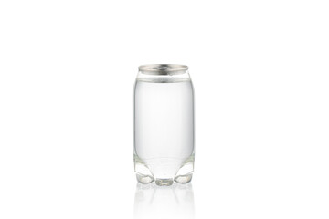 Wall Mural - Plastic transparent can with clear liquid on a white background.