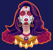 Closeup Portrait of Calavera Catrina. Young Woman with Sugar Skull mMakeup. Dia de Los Muertos. Day of The Dead. Halloween.