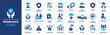 Insurance and assurance icon set. Containing healthcare medical, life, car, home, travel insurance icons. Solid icons vector collection.