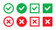 © Icons-Studio - Right and wrong icon set. Green checkmark and red cross mark symbol. Solid and outline icons vector collection.