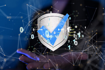 Poster - Cybersecurity and information or network protection. Future technology web