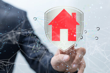 Aufkleber - home data. Digital cyberspace with particles and Digital data network connections concept.