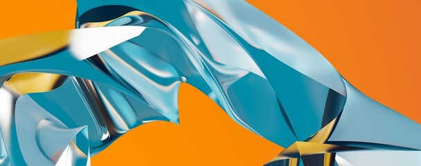 Poster - 3D render abstract background of smooth lines of spline blue waves