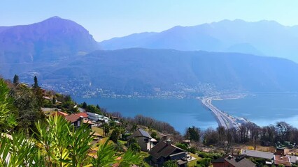 Wall Mural - Lake Lugano and Melide Causeway from Carona, Switzerland