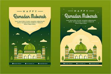 line art Illustrated ramadan mubarak flayer banner background design template