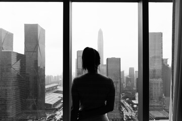 Wall Mural - Woman standing in front of the window