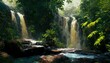 illustration of a waterfall in jungle in long time shot