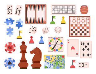 Set of different board game elements flat style, vector illustration