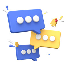 Fototapete - 3d rendering of  Speech bubble messages, bell notification, social media communication concept, chat box in social network and messenger with transparant background.