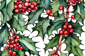 Fototapete - christmas holly background