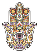 Hamsa Icon. Asian Hand Amulet With Color Ornament