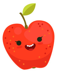 Canvas Print - Red apple with happy face. Cute cartoon character