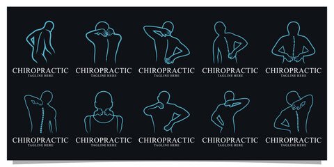 Set chiropractic massage logo design illustration for spine therapy with line art style Premium Vector