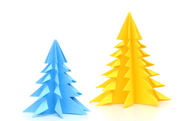 Wall Mural - Two paper christmas trees on white