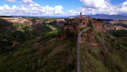 Wall Mural - One of the most beautiful italian villages aerial drone view, Civita di Bagnoregio, called ghost town. popular tourist destination in Italy, Lazio region, Viterbo province