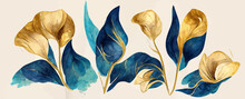 Abstract Art Background With Golden And Blue Calla Flower, Banner