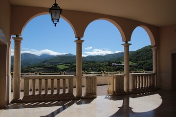 Italy, Umbria: Foreshortening of Cascia, the village of Saint Rita.