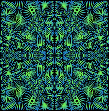 Psychedelic Fractal Mandala Flower With Amazing Colorful Patterns. Ethno Style. Gradient Green Blue Colors. Amazing Decorative Element Majestic Flower.