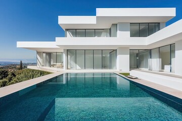 contemporary white house with pool