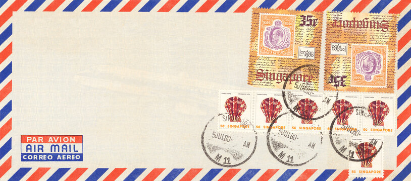 luftpost airmail vintage retro alt old briefmarken stamps gestempelt frankiert cancel muscheln shell