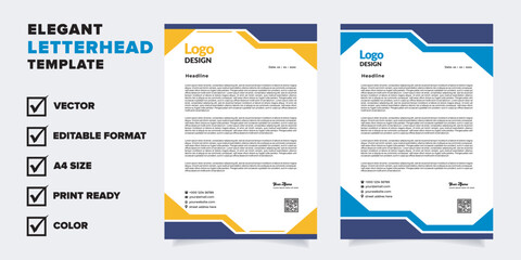 Wall Mural - modern letterhead template for business company stationery design with A4 sheet vector format and editable layout in yellow and blue color