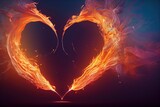 Heart shape made of fire flames, love or passion concept image. Ai generated, is not based on any real image.