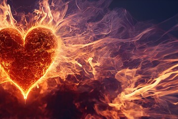 Wall Mural - Stunning burning heart shape, love or passion concept image. Ai generated, is not based on any real image.