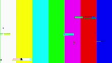 Television screen error. Color Bars data glitches. Сolor bars experiencing technical difficulties, being distorted with data glitches, dropped pixels, signal interference and other digital anomalies.
