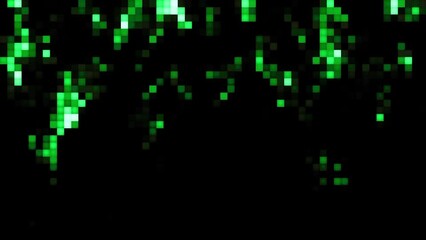 Poster - Background with moving stream of pixels. Motion. Pixel rain with stream on black background. Colored pixels move in stream in computer animated background