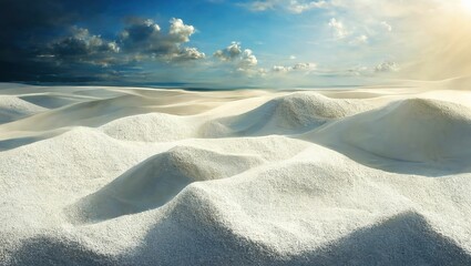 Illustration of the white sand in the desert with soft fluffy clouds in the sky