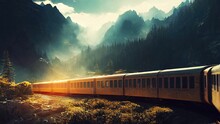 Beautiful Illustration Of A Train In Motion In The Rocky Mountains - Great For A Wallpaper