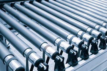Poster - Crossing of the roller conveyor, Production line conveyor roller transportation objects