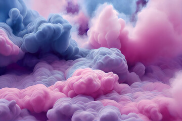 Spectacular image of blue and bright pink smoke churning together, with a realistic texture and great quality. 3d render.