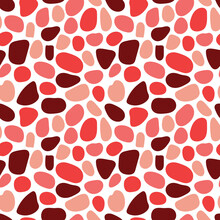 Abstract Seamless Pattern With Red And Pink Rounded Elements On A White Background.