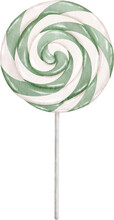 Green Lollipop Candy. Realistic Art. Hand Draw Painted Watercolor Illustration.