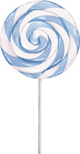Blue Lollipop Candy. Realistic Art. Hand Draw Painted Watercolor Illustration.