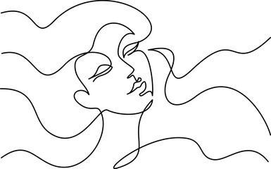 Wall Mural - Abstract minimal woman face. Continuous one line drawing