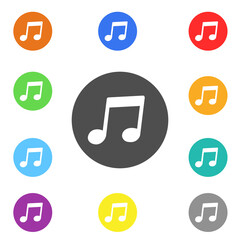 Poster - colores music notes. Music melody . Note symbol for web, app, UI, logo, game. Stock Vector